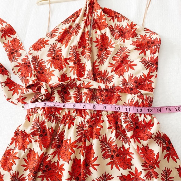 PRICE FIRM - Topshop Red Tropical Print Halter Romper - Picture 7 of 13